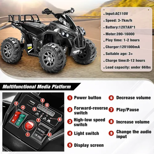 Miniatura 5 de SOAR Cuatro Ruedas - Vehículo Eléctrico Infantil de 4 Ruedas 3-6, Vehículo ATV para Montar con Batería de 12V, Quad para Niños con Luces LED