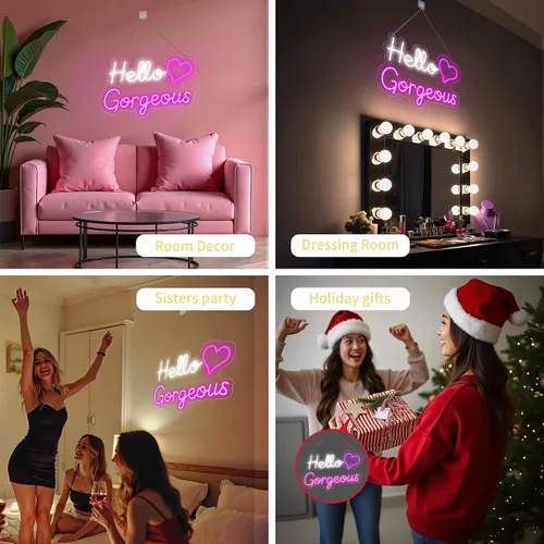 Miniatura 7 de Letreros de neón Hello Gorgeous para decoración de pared, con interruptor de atenuación - para dormitorio de niñas, decoración de cuarto
