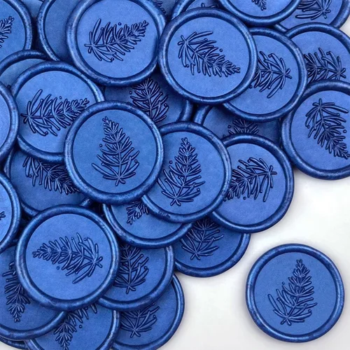 Miniatura 4 de 25 sellos de cera hechos a mano, calcomanías de invitación de boda, autoadhesivos, cera azul gris, estilo pinos