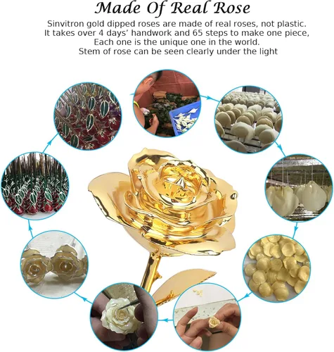Miniatura 4 de Sinvitron Rosa bañada en oro de 24 quilates de oro real, rosas doradas únicas bañadas a mano, regalos románticos para mujeres en cumpleaños, Dorado