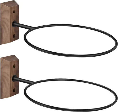 Miniatura 19 de Soporte de pared para baloncesto VIVTOB, soporte de pared para pelota de 7 pulgadas con base de madera maciza de nogal negro y anillo de metal