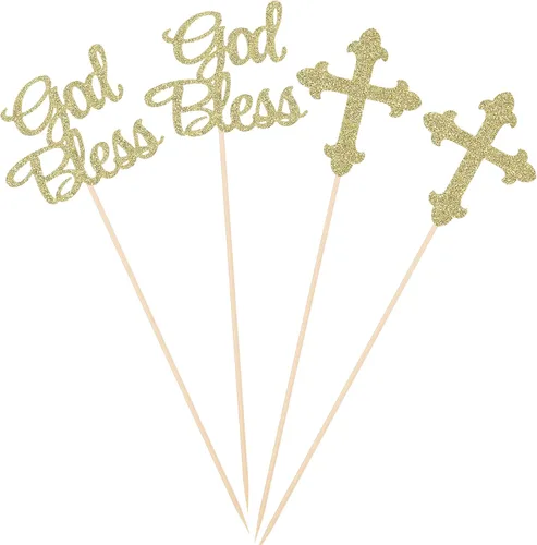 Paquete de 10 adornos brillantes de mesa para decoración de fiestas comunitarias cristianas, palitos de centro de mesa, color dorado