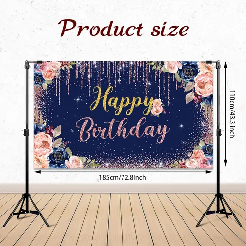 Miniatura 2 de Decoraciones de fondo de feliz cumpleaños para mujeres, suministros de fiesta, telón de fondo de rosa, fotografía para niñas y niños, pancarta