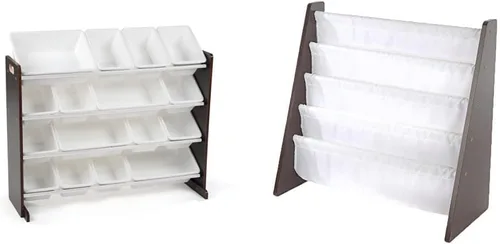 Humble Crew Organizador de juguetes extragrande, 16 contenedores de almacenamiento, color espresso/blanco y espresso/blanco, estantería de