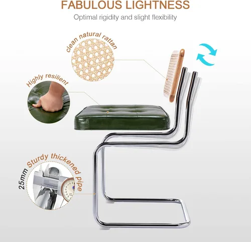 Miniatura 5 de Zesthouse Juego de 4 sillas de comedor de ratán natural, sillas modernas de comedor con respaldo de madera maciza para cocina y sala de estar, verde