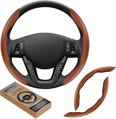 Miniatura 11 de GSPSCN Cubierta Universal de Volante de Coche de Fibra de Carbono Antideslizante, Cubierta de Volante Mariposa, Protector de Volante Segmentado Negro