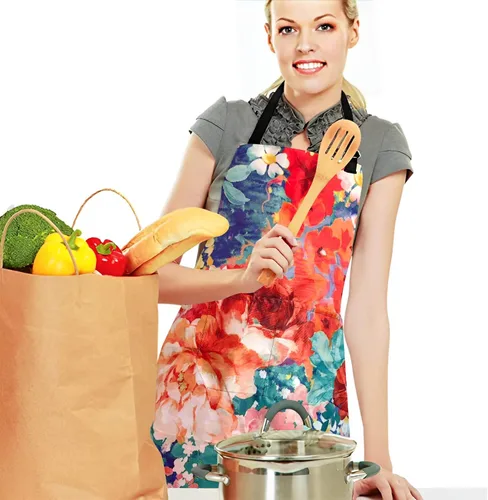 Miniatura 4 de Delantal Babero Ajustable Impermeable con 2 Bolsillos Delantales de Cocina para Mujeres Hombres Chef Flores