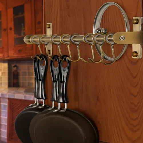 Miniatura 5 de Dseap Soporte para utensilios de cocina, soporte de pared para ollas y sartenes, riel de cocina con 8 ganchos para colgar utensilios de cocina