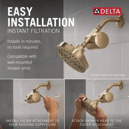 Miniatura 4 de Accesorio de Filtro de Ducha Estándar Delta Faucet Clarifi con Filtro, Filtro de Agua de Ducha, Filtro de Cabezal de Ducha, Bronce Champán 7SF100-CZ