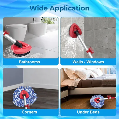 Miniatura 6 de Paquete de 2 cabezales giratorios de repuesto compatibles con O Cedar RinseClean 2 tanques, cepillo de fregado mejorado, mango de trapeador de 4