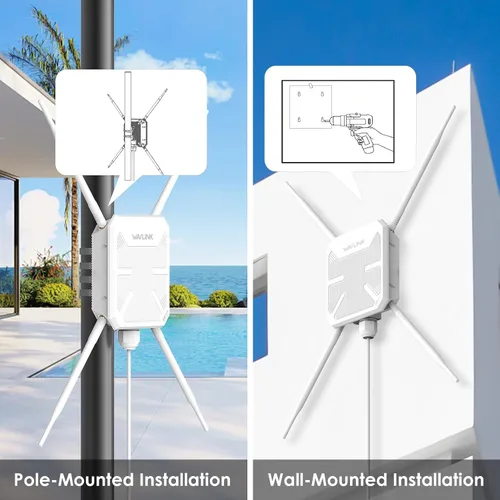 Miniatura 7 de WAVLINK AC1200 Extensor WiFi para exteriores 2026, amplificador Wi-Fi de largo alcance de doble banda, antenas Omni 4x7dBi, PoE, puerto Gigabit