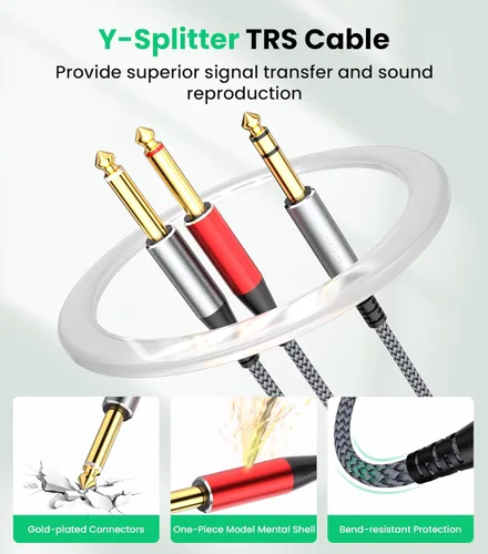 Miniatura 2 de Tisino Cable divisor estéreo TRS en Y de 1/4 de pulgada, 3.3 pies, estéreo de 1/4 de pulgada a doble 0.250 in TS Mono Insert Y-Splitter TRS 1/4