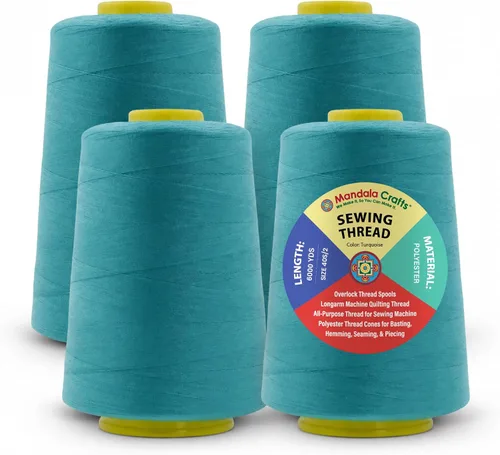 Miniatura 60 de Mandala Crafts 4 Pack of Serger Threads Cones Spools - 20S/2 24000 Yards Polyester Baby Blue Threads for Sergers Machine and Overlock Quilting