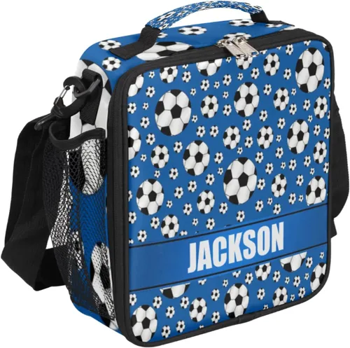 Miniatura 10 de Bolsa de almuerzo personalizada para niñas, niños, adolescentes, hombres y mujeres, regalo personalizado, bolsa de almuerzo, pelota de fútbol, azul