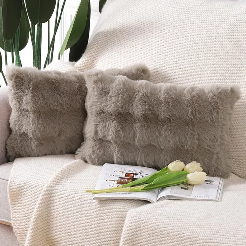 Miniatura 24 de MADIZZ Paquete de 2 fundas de almohada gruesas de felpa de lana sintética, suaves y bohemias, lujosas fundas de cojín para sofá, dormitorio, sala