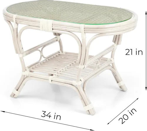Miniatura 6 de Malibu Lounge Juego de 4: 2 sillas de mimbre de ratán natural, sofá de tres plazas con cojines marrón claro y mesa de centro con vidrio hecho a