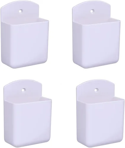 MShengM - Paquete de 4 soportes blancos para control remoto, soporte de pared, caja de almacenamiento de medios para el hogar, oficina, dormitorio,
