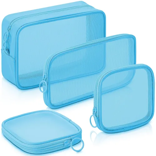 Miniatura 20 de Weewooday 4 piezas Bolsa de maquillaje de malla Bolsa de cosméticos de malla Bolsa de viaje para artículos de tocador con cremallera Mini bolsa