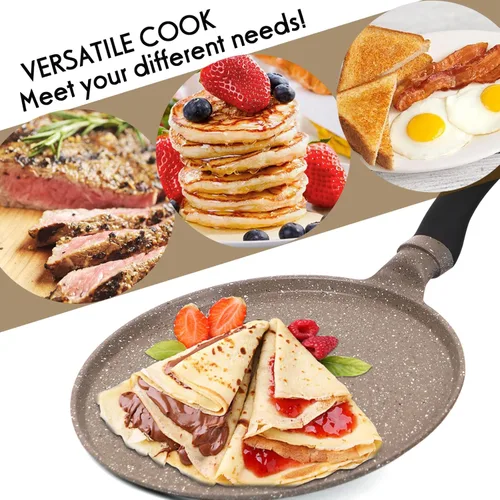Miniatura 5 de DIIG Sartén antiadherente para crepas de 11 pulgadas con espátula esparcidora, sartén para panqueques antiadherentes para cocinar, plancha marrón