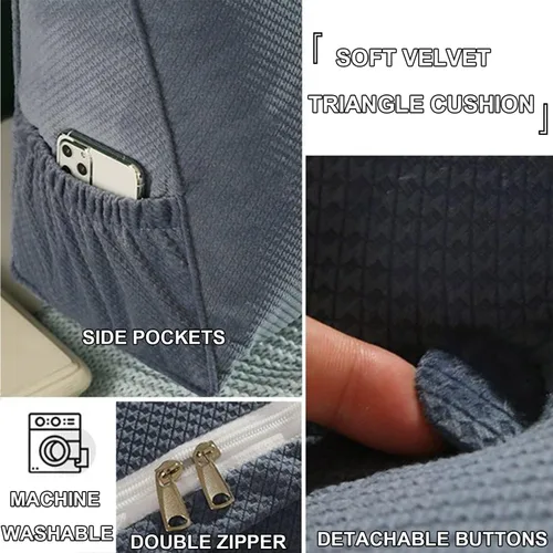 Miniatura 4 de Almohada triangular para cabecero, cojín triangular de color sólido, almohada grande de cuña para sofá cama, respaldo de dormitorio con funda de Azul
