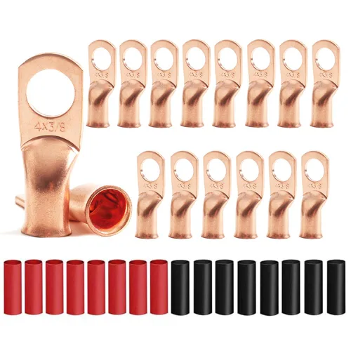 Miniatura 25 de 8 piezas de terminales de cable de cobre estañado de servicio pesado 1/0 AWG con espárrago de 3/8" y 8 piezas de terminales 1/0 AWG con espárrago