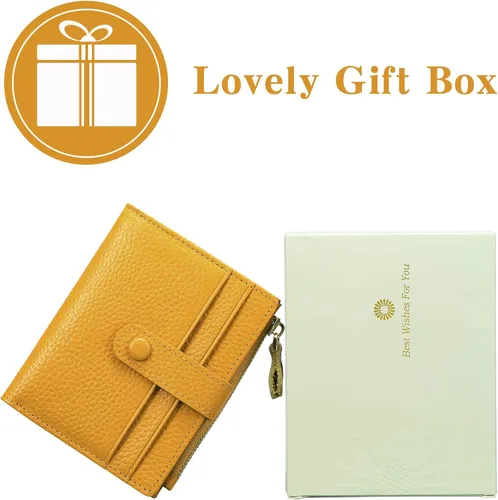Miniatura 6 de FALAN MULE Billeteras pequeñas para mujer, con bloqueo RFID, delgada, plegable, de cuero, con cremallera, monedero, AP-amarillo, Minimalista