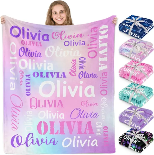 Miniatura 13 de Gudina Mantas y mantas personalizadas con nombre personalizado con nombre, manta de franela personalizada, regalos para niños, niñas, niños y bebés