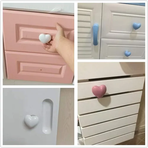 Miniatura 6 de Flomore Pomo de cerámica azul para cajones de armario para habitación de niños, tirador en forma de corazón para cajones de aparador