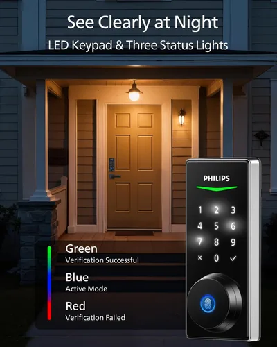 Miniatura 6 de Philips Cerradura de puerta electrónica de huellas dactilares, cerradura de puerta de entrada sin llave con pantalla táctil, batería de larga Níquel