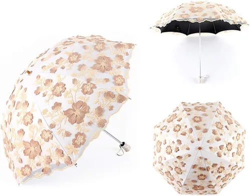 Miniatura 186 de Honeystore Sombrilla bordada con flor 3D plegable UV con encaje clásico