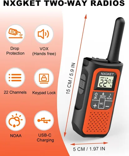 Miniatura 3 de Walkie Talkies de largo alcance para adultos de larga distancia, recargables, paquete de 4 con radios FRS de 2 vías, Waki Taki NOAA, VOX, batería