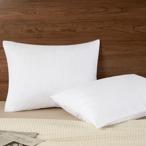 Miniatura 21 de PHF Funda de almohada 100% algodón con tejido de gofre, 18 x 18 pulgadas, sin relleno, paquete de 2 elegantes fundas de almohada cuadradas Gris claro