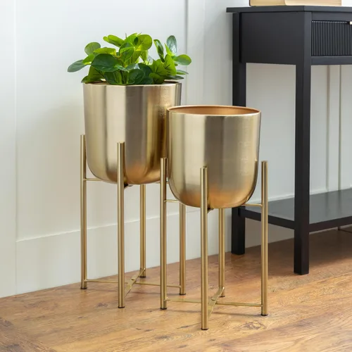Miniatura 3 de CosmoLiving by Cosmopolitan - Maceta de metal para interiores y exteriores, maceta grande con soporte extraíble, juego de 2 macetas de 19 pulgadas