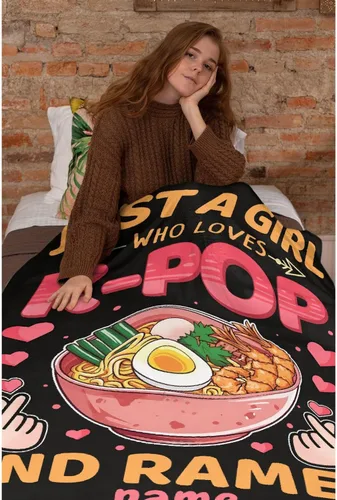 Miniatura 6 de Manta Personalizada Girl Loves Ramen Súper Suave Ligera Manta Cómoda Esponjosa Edredón para Cama Sofá Todas las Estaciones Cálida 50"x40" Pequeña