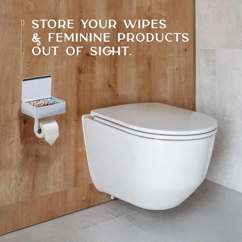 Miniatura 7 de Day Moon™ Soporte de papel higiénico blanco con estante - Porta toallitas para baño, dispensador de toallitas desechables, soporte para papel