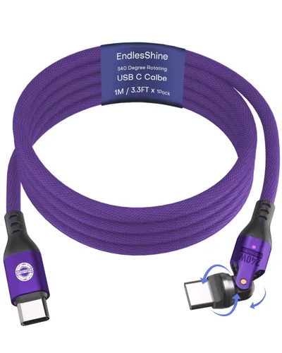 Miniatura 11 de Cable USB tipo C a C PD de 240 W (1 paquete de 3.3 pies) USB2.0 480MBPS y cable de transferencia de datos de rotación de 180° y 360°, cable de carga