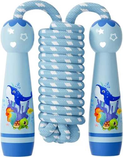 Miniatura 11 de Cuerda de saltar para niños, cuerda de saltar trenzada de algodón ajustable con mango de madera para niños pequeños, fitness, entrenamiento