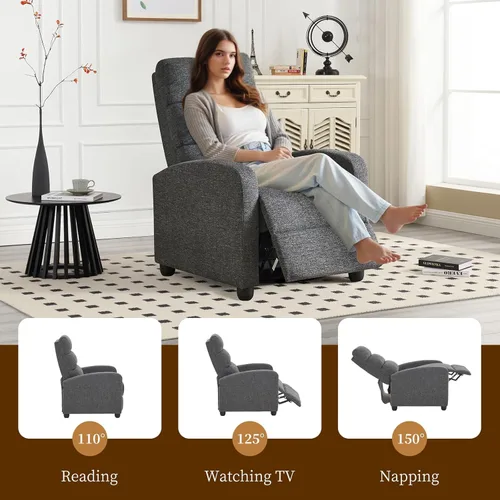 Miniatura 5 de Furnimart Small Manual Recliner Chair for Compact Spaces, Overstuffed Chenille, Chunky Cushion, Comfortable Single Sofa Recliner for Adults, Ideal