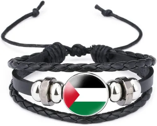 Miniatura 75 de vmcoatdu Mundial Muchas Banderas Nacionales Brazalete Retro de Aleación de Cuero para Pulsera de Cuerda Trenzada de Bandera Nacional