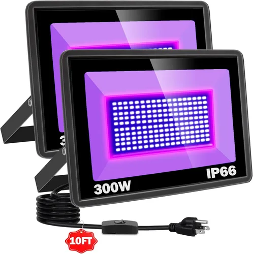 Miniatura 10 de Paquete de 2 luces LED negras de 200 W, IP66 impermeable para exteriores, luz negra con enchufe, interruptor, cable para fiesta de neón brillante