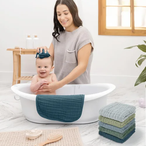 Miniatura 2 de Comfy Cubs - Toallitas de muselina para bebé, paquete de 10 paños suaves de algodón de 6 capas, para piel sensible, 10 x 10 pulgadas, tamaño grande