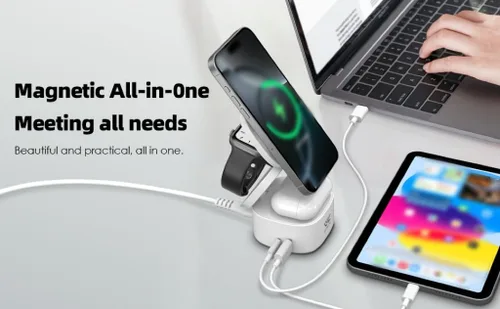 Miniatura 2 de OneCharge Station, estación de carga inalámbrica plegable 5 en 1 (PD rápida), cargador de viaje para iPhone, Apple Watch, AirPods, laptop