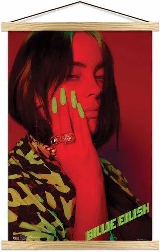 Miniatura 5 de Scorpio Posters Billie Eilish - Rojo - Licencia oficial - Mini póster - 11 x 17 pulgadas - con soporte para póster de madera negra