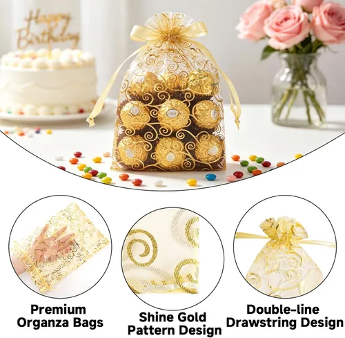 Miniatura 3 de joycraft 50 bolsas de regalo de organza – 11.8 x 7.9 pulgadas, bolsas de regalo de malla dorada con cordón, bolsa de organza para regalo de San