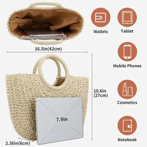 Miniatura 2 de Bolso de playa de verano para mujer, bolso de mano con asa superior, bolso de viaje de gran capacidad, bolso de mano tejido a mano, bolso grande