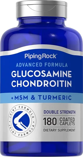 Piping Rock Glucosamina condroitina MSM Plus cúrcuma | 180 cápsulas | Fórmula de doble fuerza | Suplemento complejo avanzado | Sin OMG, sin gluten