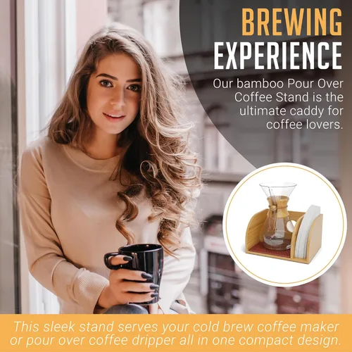 Miniatura 6 de HEXNUB Organizador de bambú para cafetera, se adapta a Chemex, Bodum, Cosori, alfombrilla a prueba de calor, soporte de filtro Alfombrilla