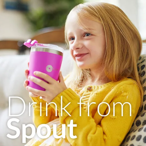 Miniatura 3 de PopYum - Vasos de acero inoxidable para niños, 9 onzas, morado, rosa, paquete de 2 Aislado, aspiradora de doble pared, tapa y pajilla, apilable, a