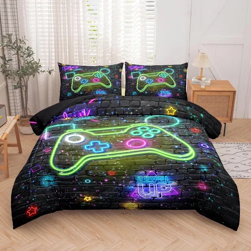 Miniatura 10 de MWMWMW Juego de edredón gaming de 5 piezas para niños, juegos de ropa de cama twin para niños, juego de edredón tamaño twin para niños con 1