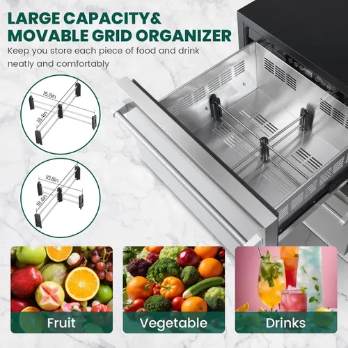Miniatura 4 de Refrigerador de cajones para exteriores de 24 pulgadas, con puerta de acero inoxidable, para debajo del mostrador, refrigerador independiente